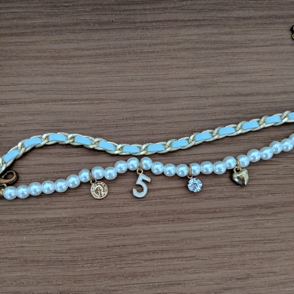 3 set - Layered Bracelet with Charms and Pearls